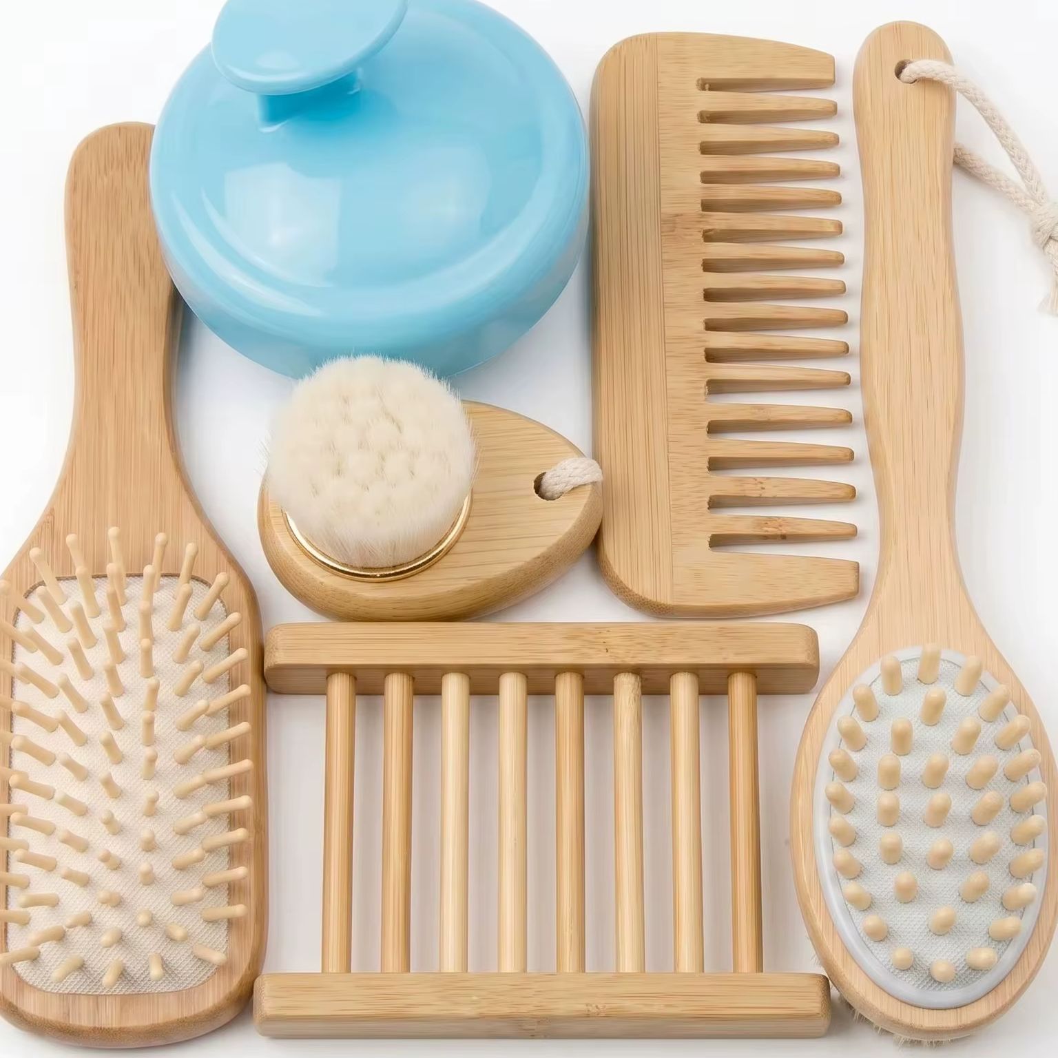 Bamboo Hair Brush - 6Pcs Natural Bamboo Bath Body Care