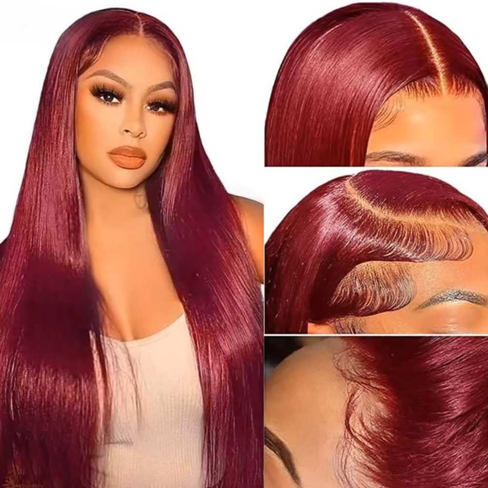 99J Burgundy Silky Straight Hu - Lace Front Wig recension och pris