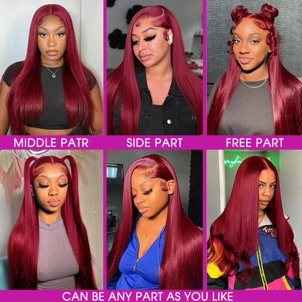 99J Burgundy Silky Straight Hu - Lace Front Wig recension och pris