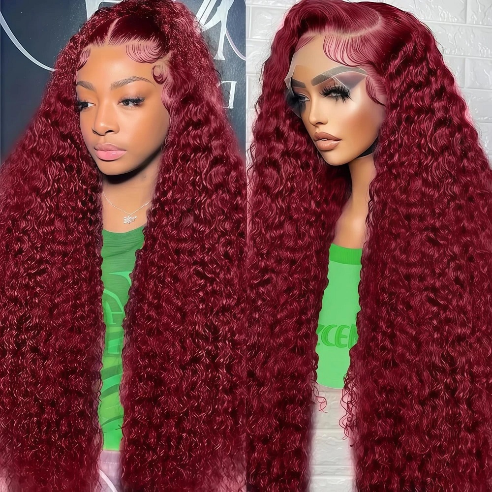 99J Burgundy Colored Deep Wave - Lace Front Wig recension och pris