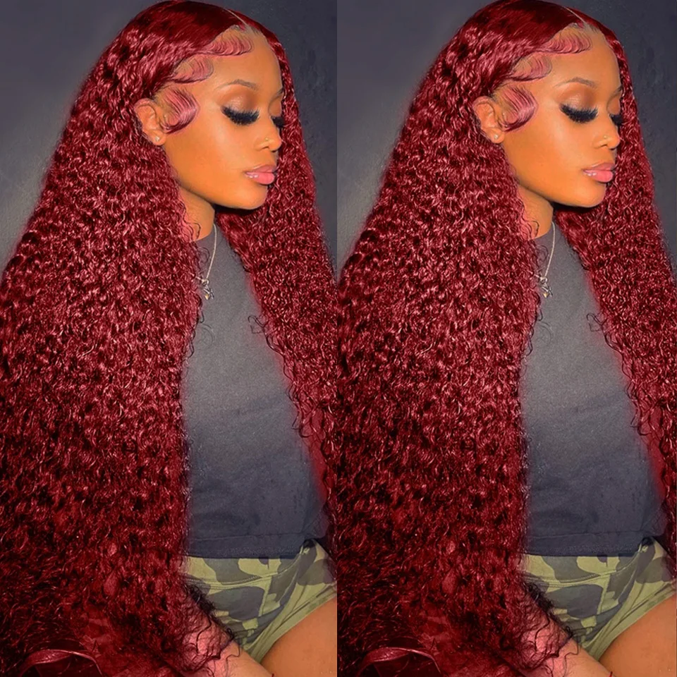 99J Burgundy Colored Deep Wave - Lace Front Wig recension och pris