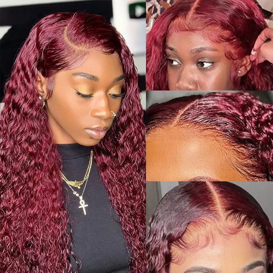 99J Burgundy Colored Deep Wave - Lace Front Wig recension och pris
